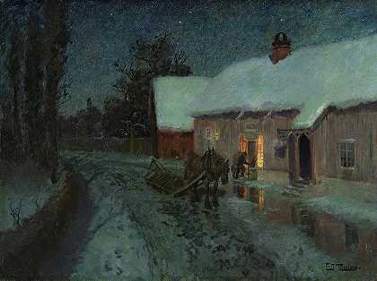 1880年的夜晚`Night, 1880 by Frits Thaulow