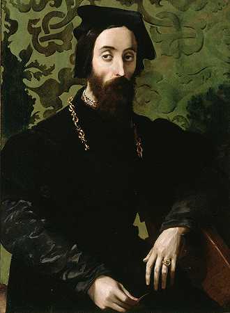 音乐家的肖像`Portrait of a Musician (c.1540) by Girolamo Mazzola Bedoli