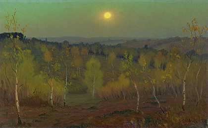 蒙特莫伦西森林的月光之夜，1897年`Moonlit Night in the Montmorency Forest, 1897 by Charles Guilloux