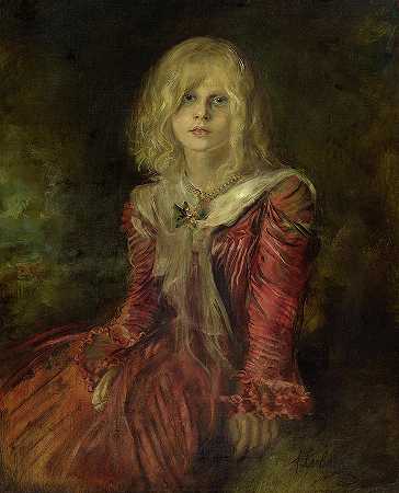 马里恩·伦巴赫肖像，1901年`Portrait of Marion Lenbach, 1901 by Franz von Lenbach
