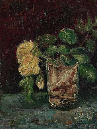 黄玫瑰玻璃杯`Glass with Yellow Roses by Vincent Van Gogh