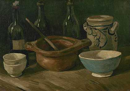 陶器和瓶子的静物画`Still Life with Earthenware and Bottles by Vincent Van Gogh