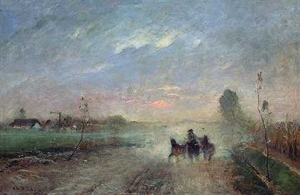 尘土飞扬的道路2`Dusty Road II (1884) by Mihály Munkácsy