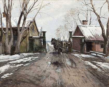 在城市收费站`At the City Toll Gate (1892) by Victor Forssell
