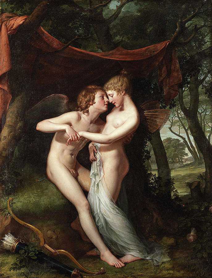 丘比特和普赛克在婚礼的凉亭里，1793年`Cupid and Psyche in the Nuptial Bower, 1793 by Hugh Douglas Hamilton