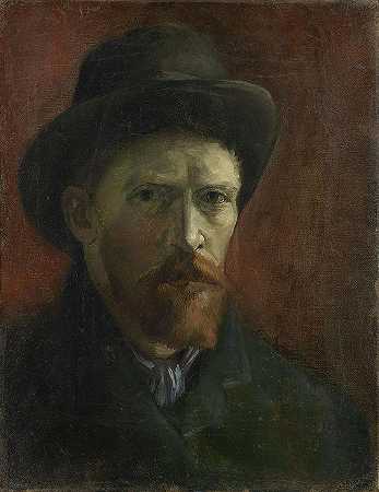带毡帽的自画像`Self-Portrait with Felt Hat by Vincent Van Gogh