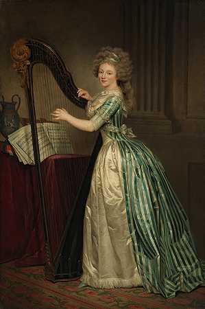 竖琴自画像`Self~Portrait with a Harp (1791) by Rose-Adelaïde Ducreux