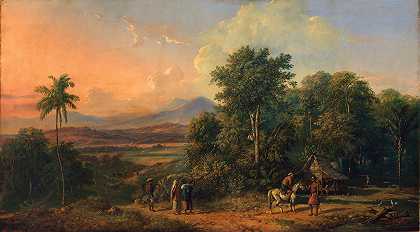 森林与原住民之家`Forest And Native House (1860) by Raden Saleh