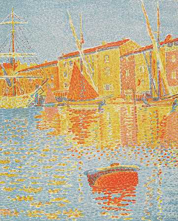 浮标，圣特罗佩斯，海港`The Buoy, Saint-Tropez, the Harbour by Paul Signac