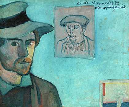 自画像与高更画像`Self-Portrait with Portrait of Gauguin by Emile Bernard