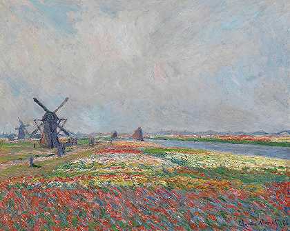 海牙附近的郁金香田`Tulip Fields near The Hague by Claude Monet