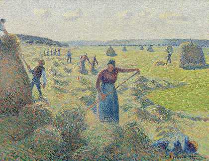 干草料，埃拉格尼`Haymaking, Eragny by Camille Pissarro