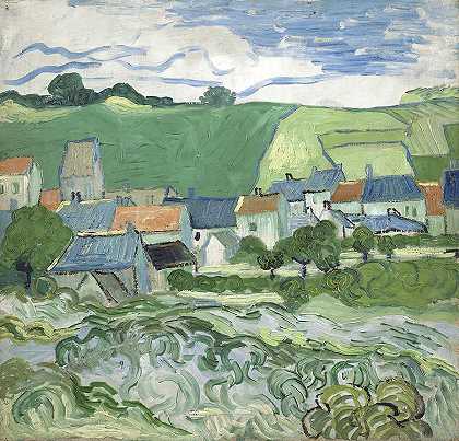 奥弗斯景观`View of Auvers by Vincent van Gogh