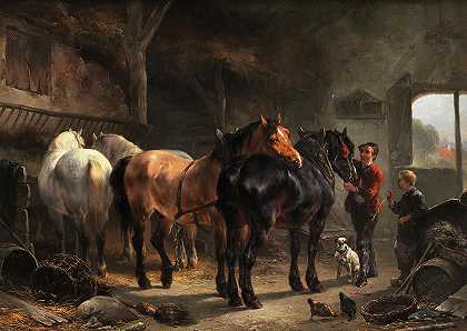 马厩里的马`Horses in a stable by Wouterus Verschuur