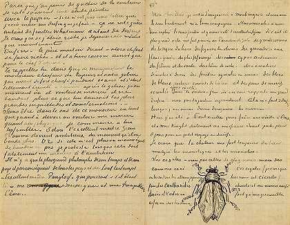 文森特·梵高写给提奥·梵高的信和蝉的素描`Letter from Vincent van Gogh to Theo van Gogh with sketch of Cicada by Vincent Van Gogh
