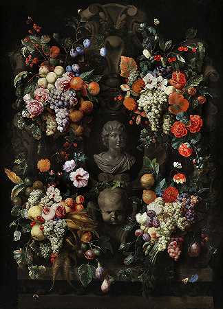 花环框架`Garland of flowers frame by Jan Davidsz de Heem