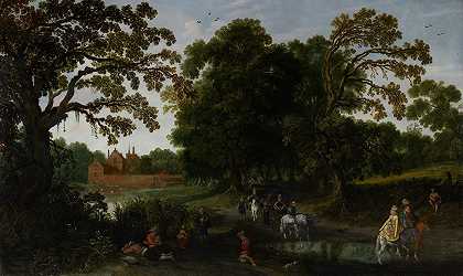爱德斯波尔城堡前的宫廷游行`Courtly Procession before Abstpoel Castle (1619) by Esaias van de Velde