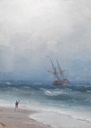 风暴海岸`Stormy Coast by Ivan Konstantinovich Aivazovsky
