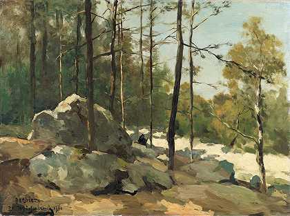 巴比松附近的森林景观`Wooded View near Barbizon (1900) by Johan Hendrik Weissenbruch