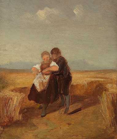 玉米地里的男孩和女孩`Bub und Mädchen im Kornfeld (1840) by Carl Spitzweg