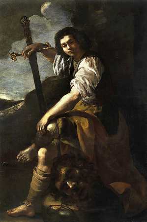 手提哥利亚头颅的大卫`David with the Head of Goliath by Artemisia Gentileschi