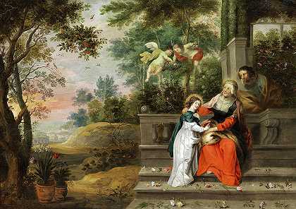 圣约阿希姆和圣安妮，圣母玛利亚的父母`St. Joachim and St. Anne, parents of the Blessed Virgin Mary by Abraham Willemsen