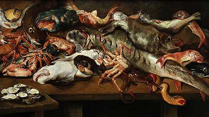 大鱼静物画`Large Fish Still Life by Frans Snyders
