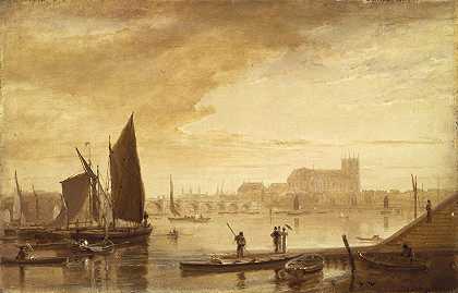 威斯敏斯特大桥和修道院`Westminster Bridge and Abbey by William Daniell