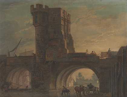 什鲁斯伯里老桥`Old Bridge at Shrewsbury by Paul Sandby