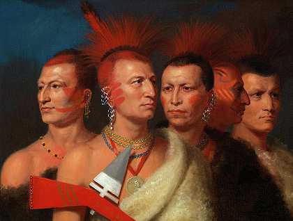 年轻的奥马哈、战鹰、小密苏里和波尼`Young Omahaw, War Eagle, Little Missouri, and Pawnees by Charles Bird King