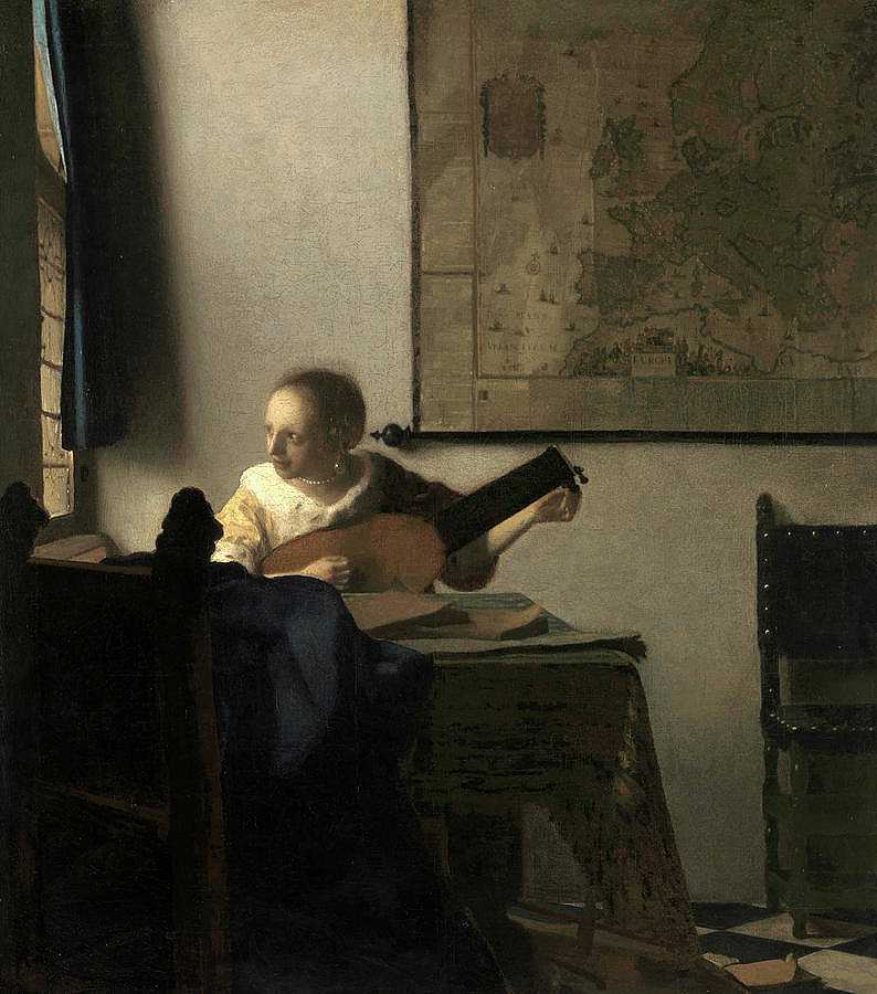 手持琵琶的年轻女子，1663年`Young Woman with a Lute, 1663 by 维米尔