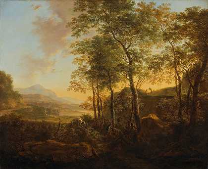 树木繁茂的山坡，视野开阔`Wooded Hillside with a Vista (c. 1645) by Jan Both