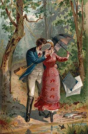 森林里的年轻夫妇`Young Couple in the Woods (1878) by Edmund Birckhead Bensell