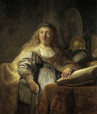 密涅瓦在她的书房里`Minerva in Her Study by Rembrandt van Rijn