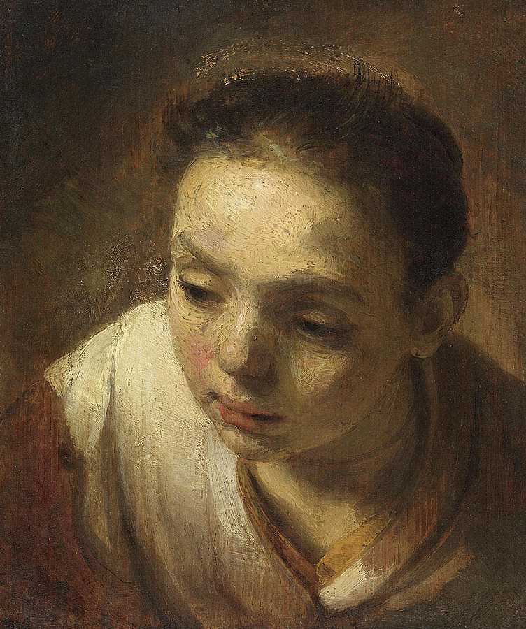 女孩的头`Head of a Girl by Rembrandt van Rijn