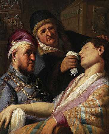 无意识的病人，气味的寓言`Unconscious Patient, Allegory of Smell by Rembrandt van Rijn