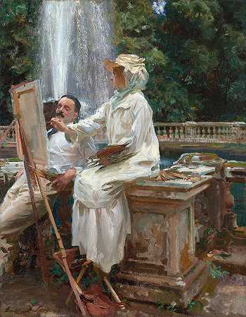 意大利托洛尼亚弗拉斯卡蒂别墅喷泉`The Fountain, Villa Torlonia Frascati, Italy (1907) by John Singer Sargent