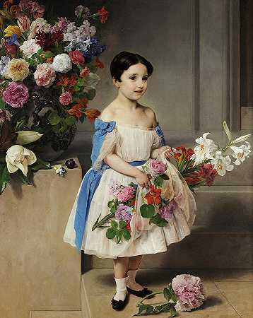 安东妮塔·内格罗尼·普拉蒂·莫罗西尼伯爵夫人小时候的画像`Portrait of Countess Antonietta Negroni Prati Morosini as a Child by Francesco Hayez