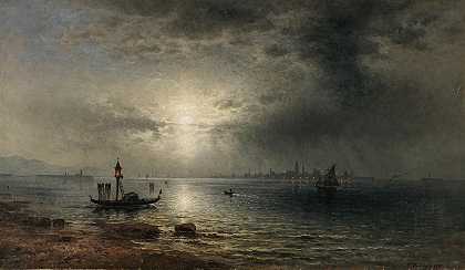 威尼斯环礁湖上空的满月`Vollmond über der Lagune von Venedig (1891) by Karl Heilmayer