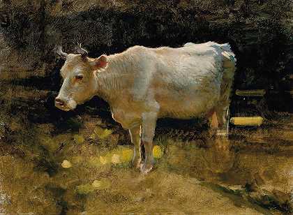 对草地上奶牛的研究`Study of a cow in a meadow by Joseph Farquharson