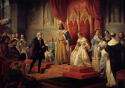 克里斯托弗·哥伦布在天主教君主法庭上`Cristopher Columbus at the Court of the Catholic Monarchs by Juan Cordero