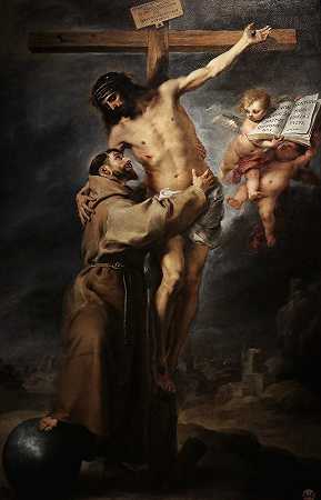 阿西西的圣方济各拥抱被钉十字架的基督`Saint Francis of Assisi embracing the crucified Christ by Bartolomé Estebán Murillo
