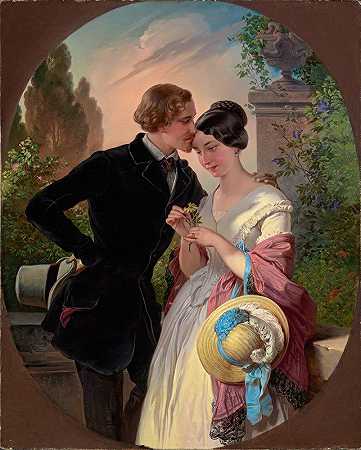 19世纪的浮士德和格雷琴`Faust And Gretchen In The 19th Century (1848) by Franz Dobiaschofsky