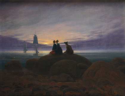 月出海面`Moonrise over the Sea (1822) by Caspar David Friedrich