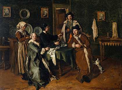 一家人围着桌子的肖像`Portrait Of A Family Assembled Around A Table by Giacomo Ceruti
