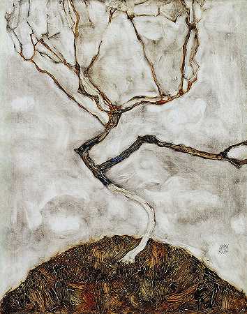 晚秋的小树，1911年`Small Tree in Late Autumn, 1911 by Egon Schiele