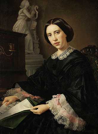 多娜·玛丽亚·德格利·安吉利肖像`Portrait of Dona Maria degli Angeli by Juan Cordero
