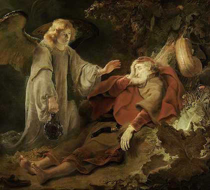 向以利亚显现的天使`Angel Appearing to Elijah by Ferdinand Bol