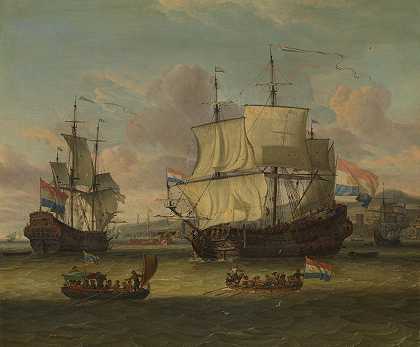 地中海港口的荷兰街头水手`Dutch street sailors at a harbor on the Mediterranean (1660~1680) by Abraham Storck