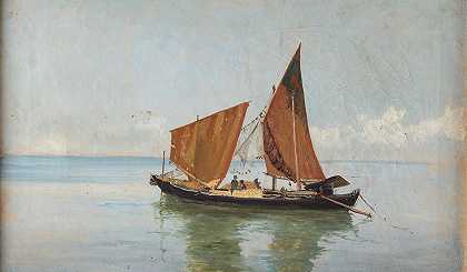 带船的泻湖`Laguna con imbarcazione by Pietro Barucci